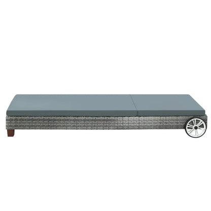 Gardeon Sun Lounge Wicker Lounger Outdoor Furniture Day Bed Wheels Patio Grey - Mekamart Australia