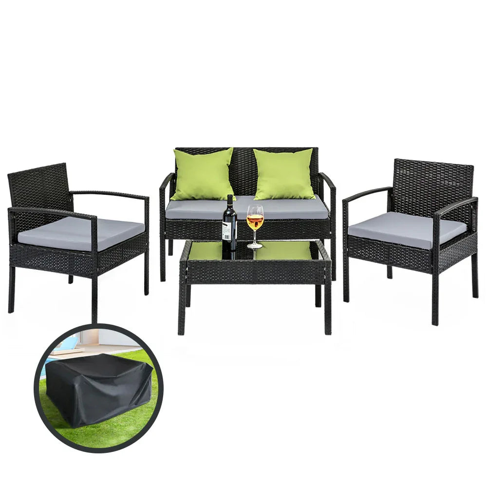 Gardeon Outdoor Sofa Set Wicker Lounge Setting Table and Chairs Storage Cover - Mekamart Australia
