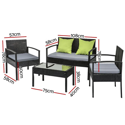 Gardeon Outdoor Sofa Set Wicker Lounge Setting Table and Chairs Storage Cover - Mekamart Australia