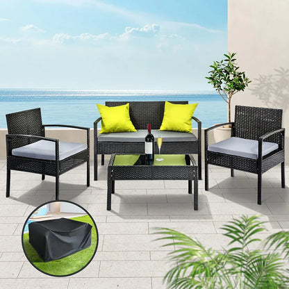Gardeon Outdoor Sofa Set Wicker Lounge Setting Table and Chairs Storage Cover - Mekamart Australia