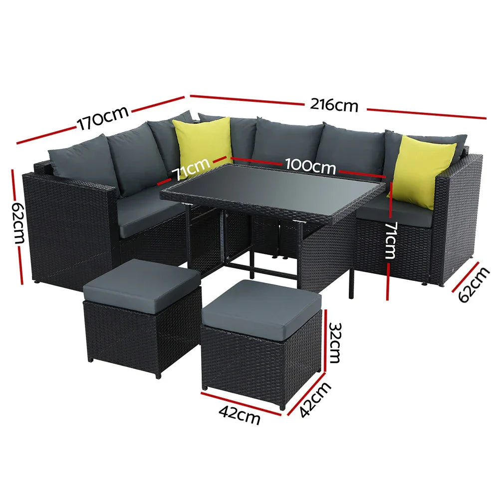 Gardeon Outdoor Dining Set Aluminum Table Chairs Wicker Setting Black - Mekamart Australia