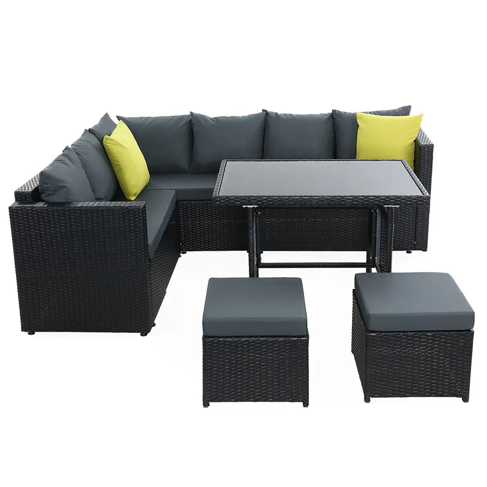 Gardeon Outdoor Dining Set Aluminum Table Chairs Wicker Setting Black - Mekamart Australia