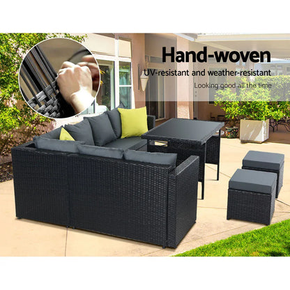 Gardeon Outdoor Dining Set Aluminum Table Chairs Wicker Setting Black - Mekamart Australia