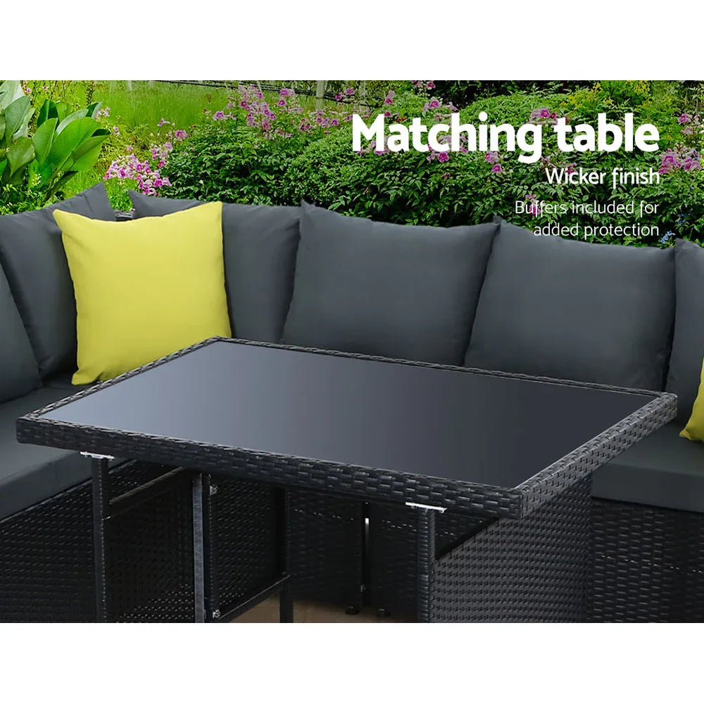 Gardeon Outdoor Dining Set Aluminum Table Chairs Wicker Setting Black - Mekamart Australia
