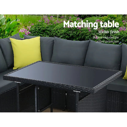 Gardeon Outdoor Dining Set Aluminum Table Chairs Wicker Setting Black - Mekamart Australia