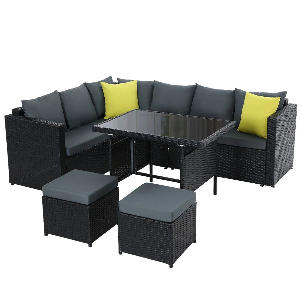 Gardeon Outdoor Dining Set Aluminum Table Chairs Wicker Setting Black - Mekamart Australia