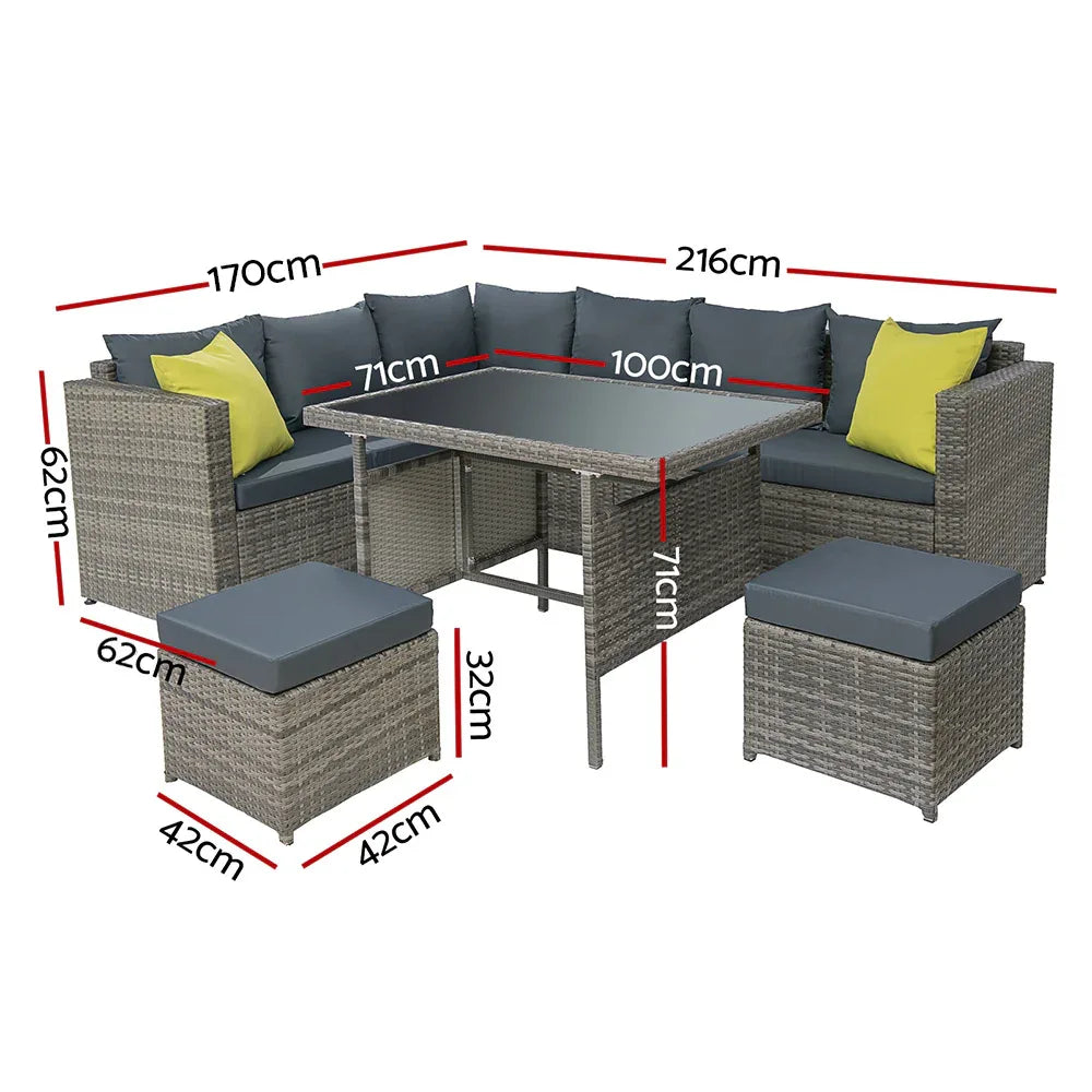 Gardeon Outdoor Dining Set Aluminum Table Chairs Wicker Setting Grey - Mekamart Australia