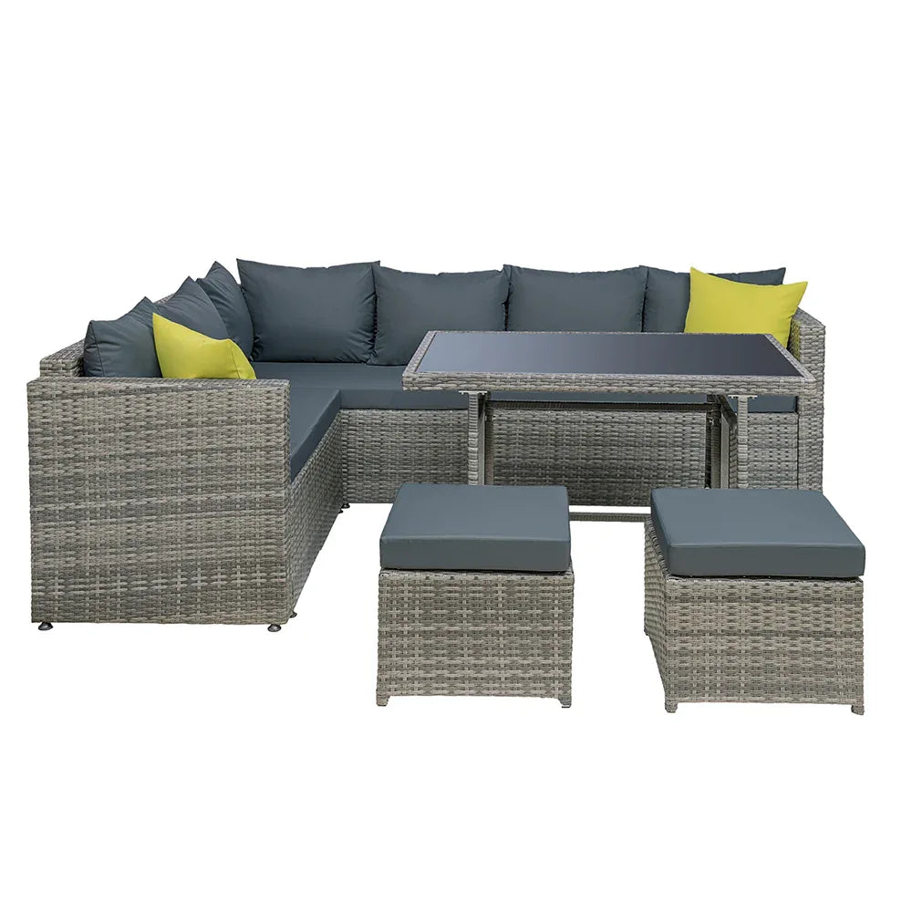 Gardeon Outdoor Dining Set Aluminum Table Chairs Wicker Setting Grey - Mekamart Australia