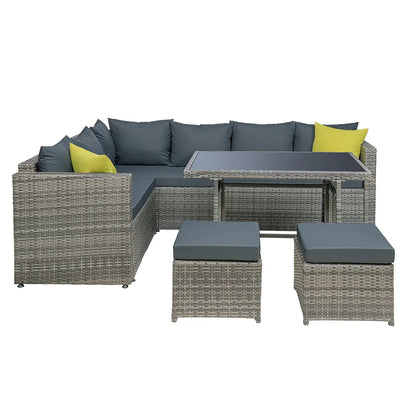 Gardeon Outdoor Dining Set Aluminum Table Chairs Wicker Setting Grey - Mekamart Australia