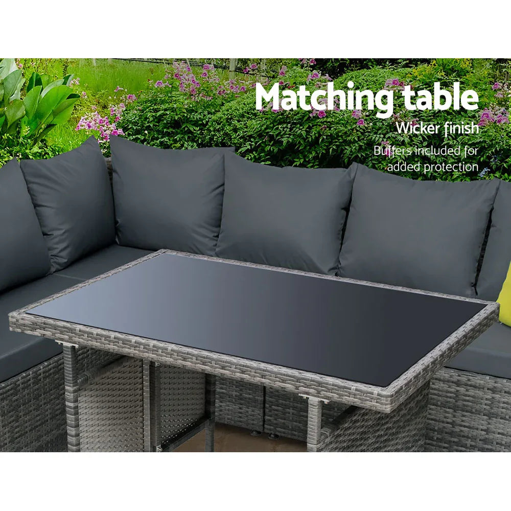 Gardeon Outdoor Dining Set Aluminum Table Chairs Wicker Setting Grey - Mekamart Australia