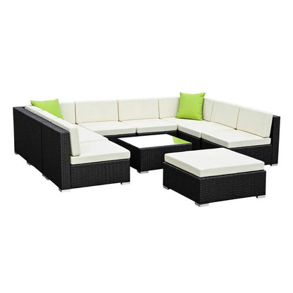Gardeon 10-Piece Outdoor Sofa Set Wicker Couch Lounge Setting Cover - Mekamart Australia