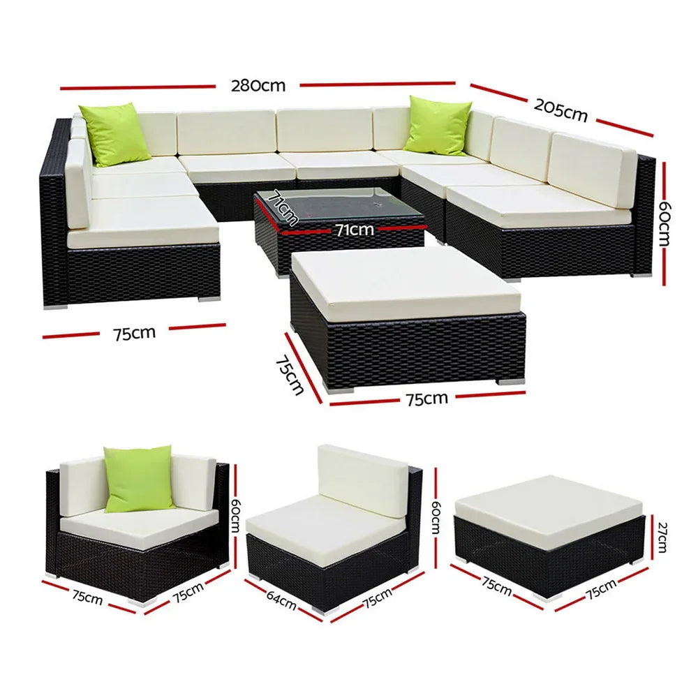 Gardeon 10-Piece Outdoor Sofa Set Wicker Couch Lounge Setting Cover - Mekamart Australia