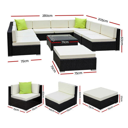 Gardeon 10-Piece Outdoor Sofa Set Wicker Couch Lounge Setting Cover - Mekamart Australia