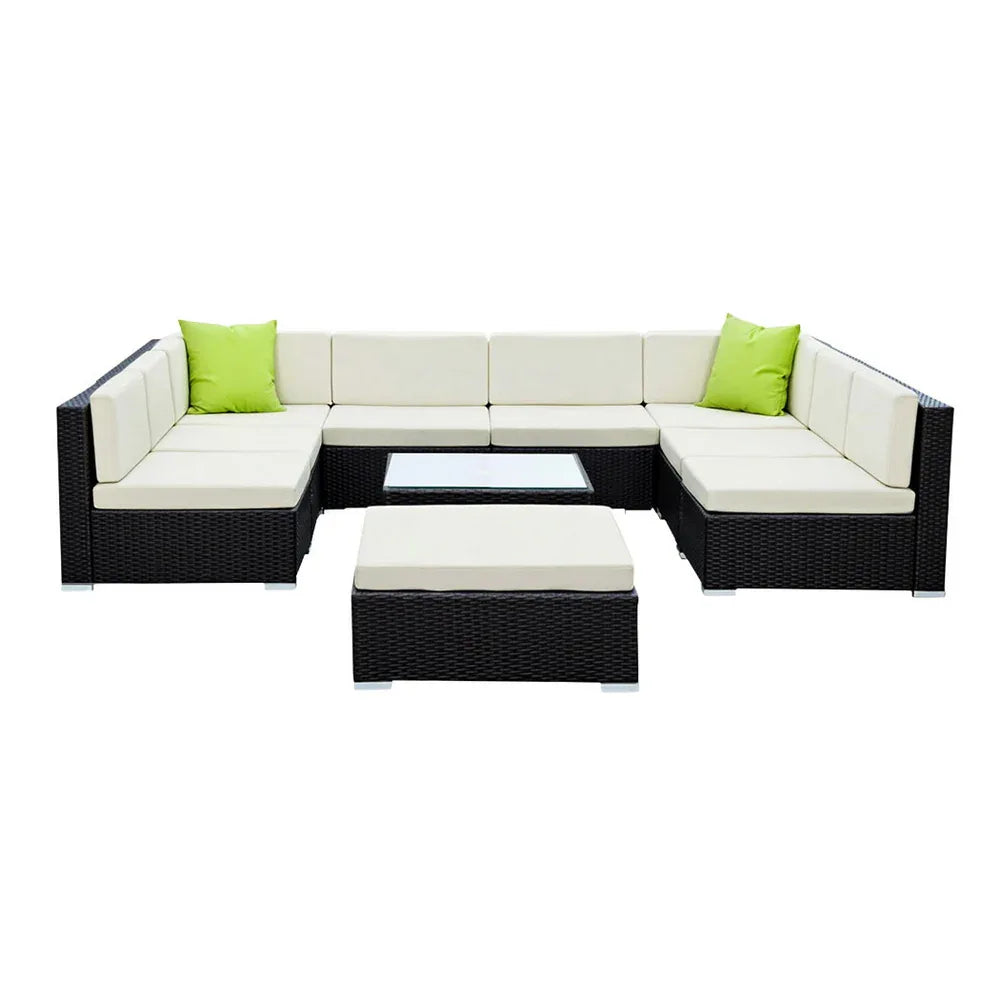 Gardeon 10-Piece Outdoor Sofa Set Wicker Couch Lounge Setting Cover - Mekamart Australia