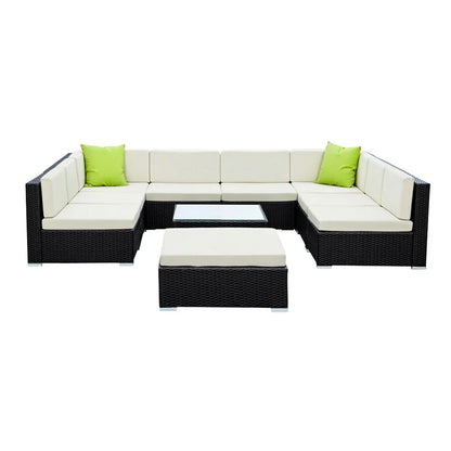 Gardeon 10-Piece Outdoor Sofa Set Wicker Couch Lounge Setting Cover - Mekamart Australia