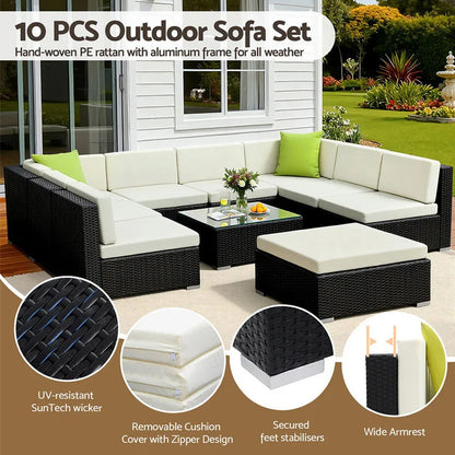 Gardeon 10-Piece Outdoor Sofa Set Wicker Couch Lounge Setting Cover - Mekamart Australia
