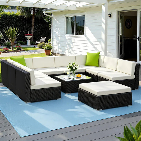 Gardeon 10-Piece Outdoor Sofa Set Wicker Couch Lounge Setting Cover - Mekamart Australia