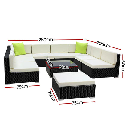 Gardeon 10-Piece Outdoor Sofa Set Wicker Couch Lounge Setting 9 Seater - Mekamart Australia