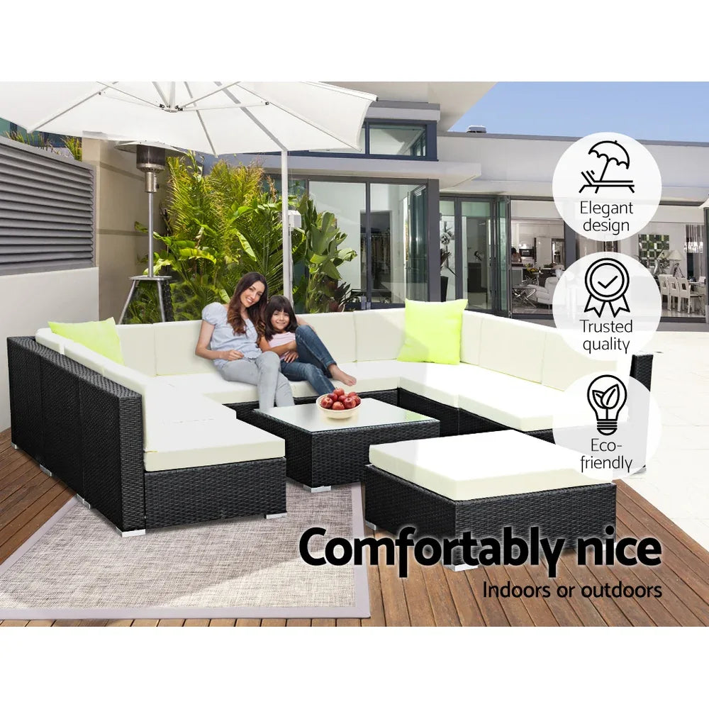 Gardeon 10-Piece Outdoor Sofa Set Wicker Couch Lounge Setting 9 Seater - Mekamart Australia