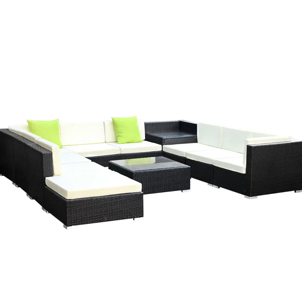 Gardeon 11PC Sofa Set with Storage Cover Outdoor Furniture Wicker - Mekamart Australia