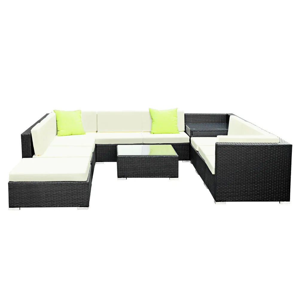 Gardeon 11PC Sofa Set with Storage Cover Outdoor Furniture Wicker - Mekamart Australia