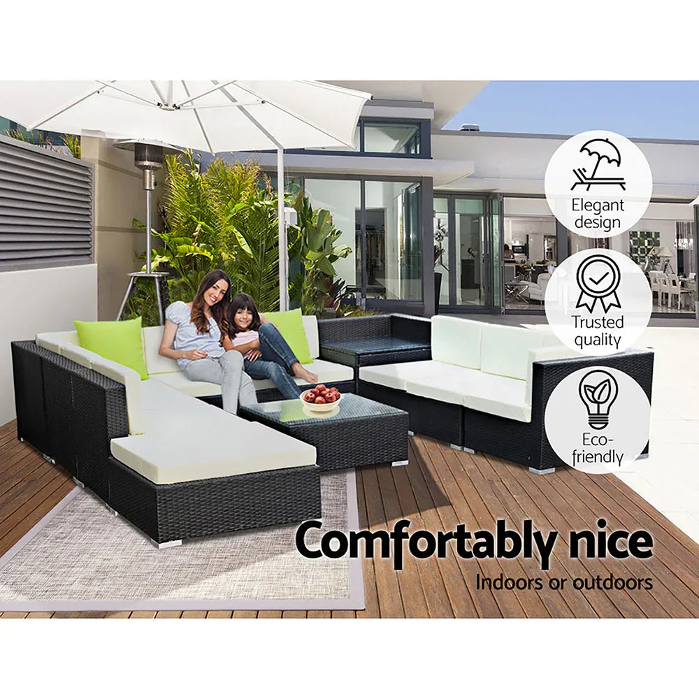 Gardeon 11PC Sofa Set with Storage Cover Outdoor Furniture Wicker - Mekamart Australia