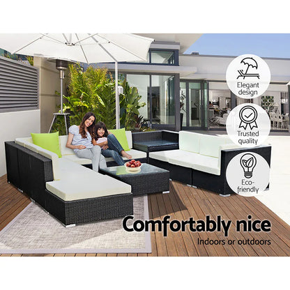 Gardeon 11PC Sofa Set with Storage Cover Outdoor Furniture Wicker - Mekamart Australia