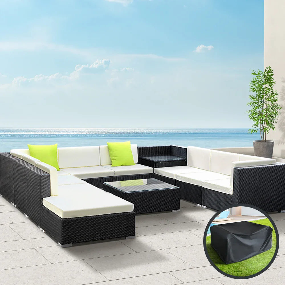 Gardeon 11PC Sofa Set with Storage Cover Outdoor Furniture Wicker - Mekamart Australia