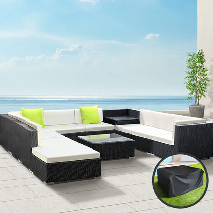 Gardeon 11PC Sofa Set with Storage Cover Outdoor Furniture Wicker - Mekamart Australia