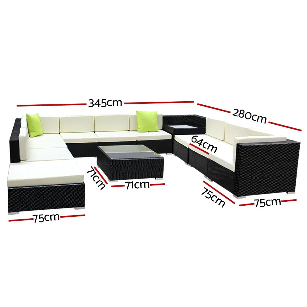 Gardeon 12PC Sofa Set with Storage Cover Outdoor Furniture Wicker - Mekamart Australia