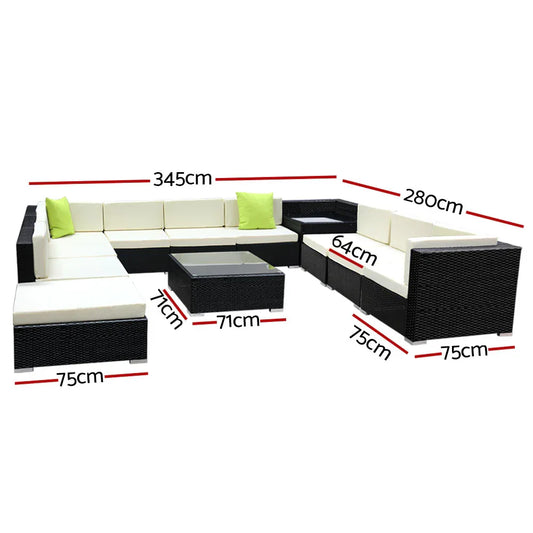 Gardeon 12PC Sofa Set with Storage Cover Outdoor Furniture Wicker - Mekamart Australia