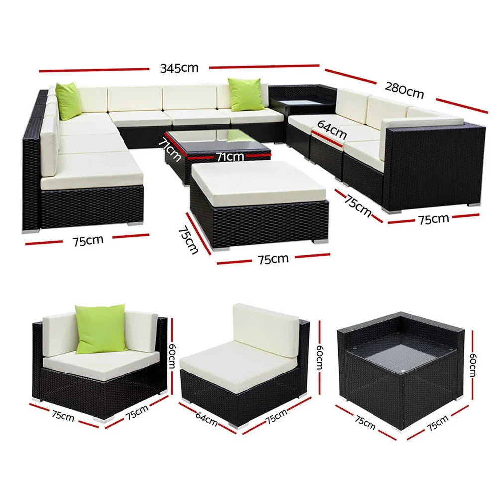 Gardeon 13-Piece Outdoor Sofa Set Wicker Couch Lounge Setting Cover - Mekamart Australia
