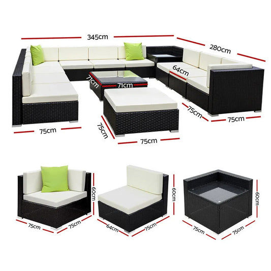 Gardeon 13-Piece Outdoor Sofa Set Wicker Couch Lounge Setting Cover - Mekamart Australia