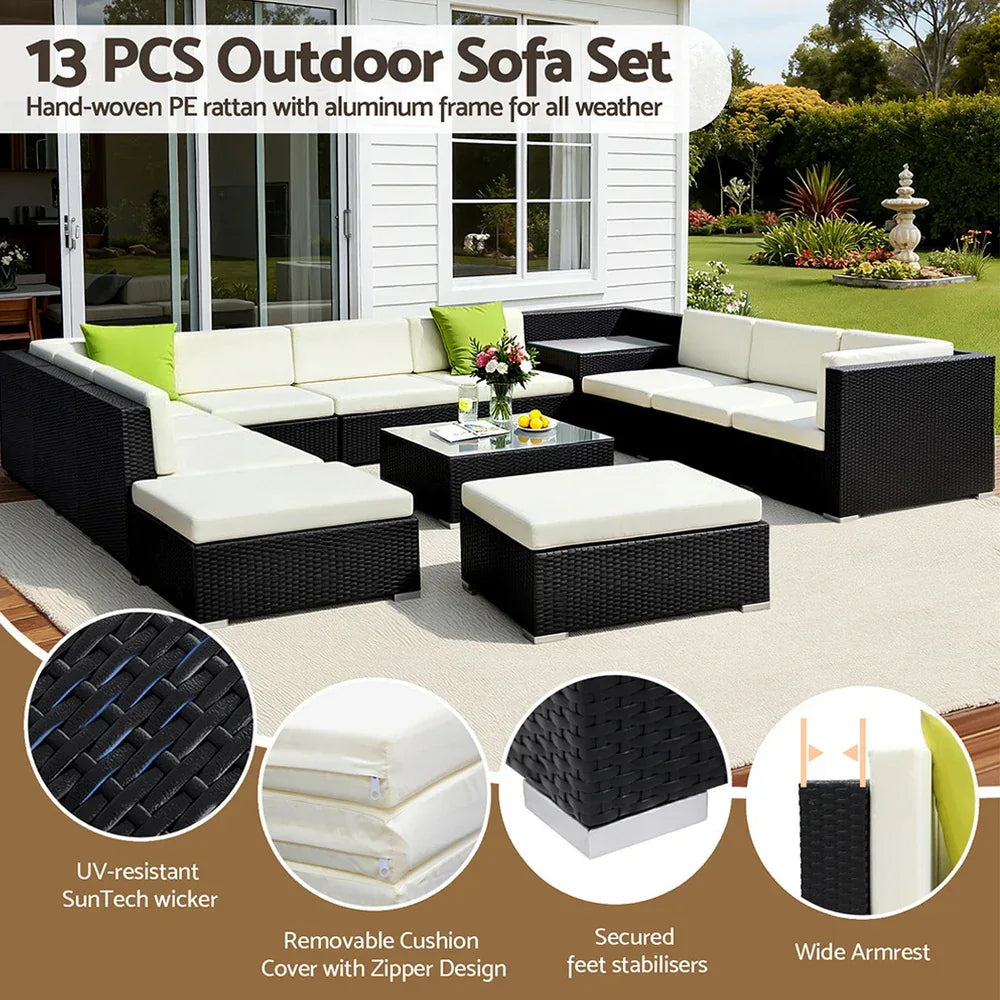 Gardeon 13-Piece Outdoor Sofa Set Wicker Couch Lounge Setting Cover - Mekamart Australia