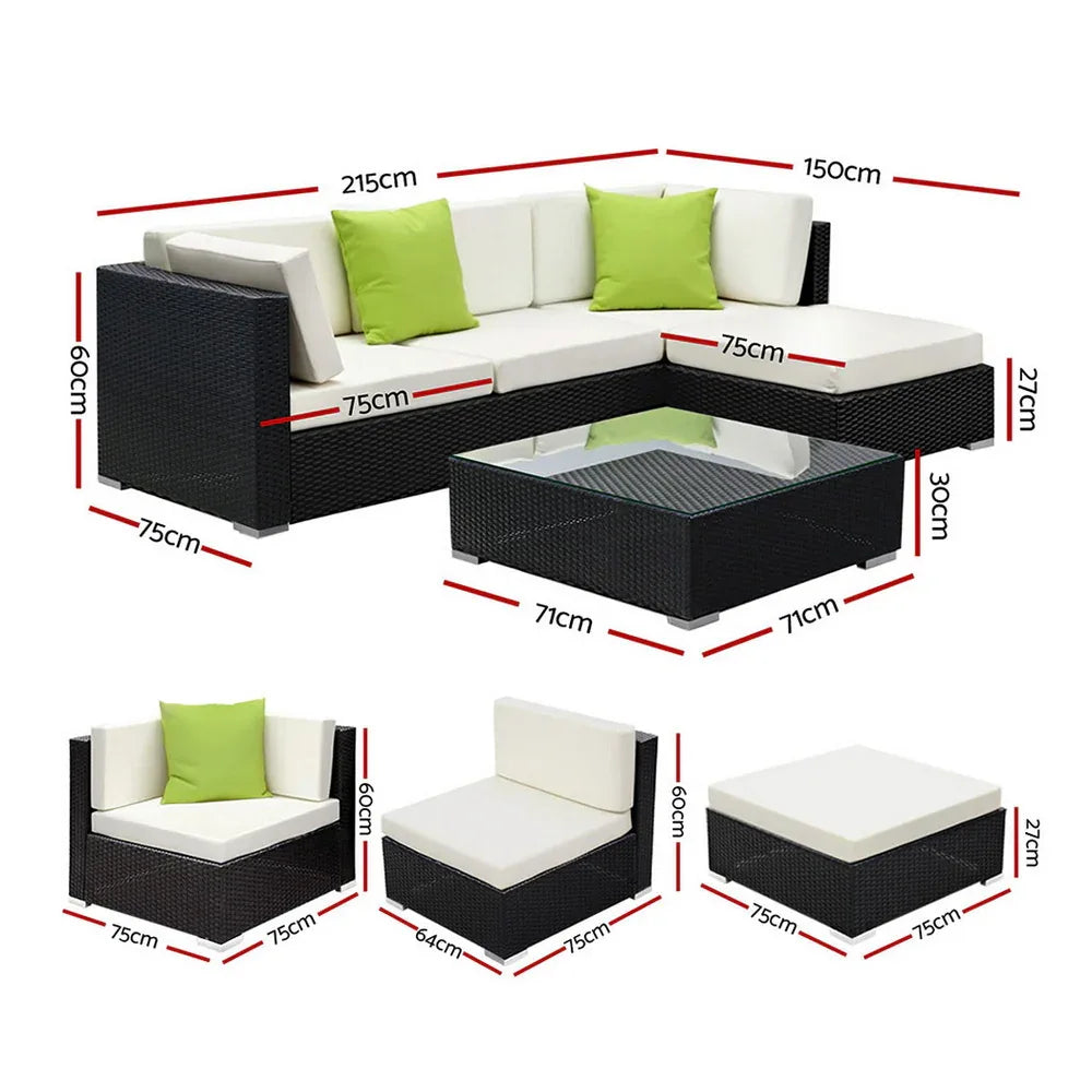 Gardeon 5-Piece Outdoor Sofa Set Wicker Couch Lounge Setting Cover - Mekamart Australia
