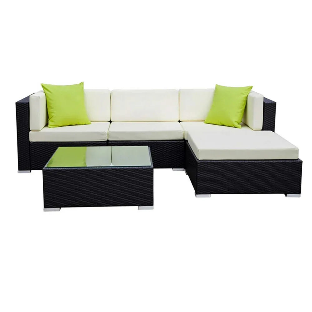 Gardeon 5-Piece Outdoor Sofa Set Wicker Couch Lounge Setting Cover - Mekamart Australia
