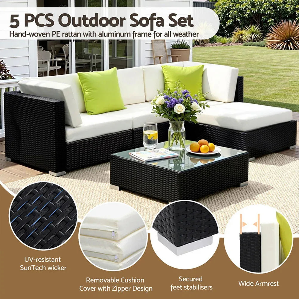 Gardeon 5-Piece Outdoor Sofa Set Wicker Couch Lounge Setting Cover - Mekamart Australia