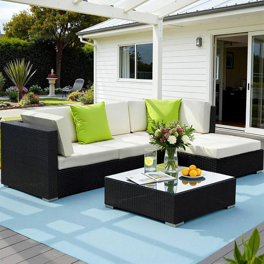 Gardeon 5-Piece Outdoor Sofa Set Wicker Couch Lounge Setting Cover - Mekamart Australia