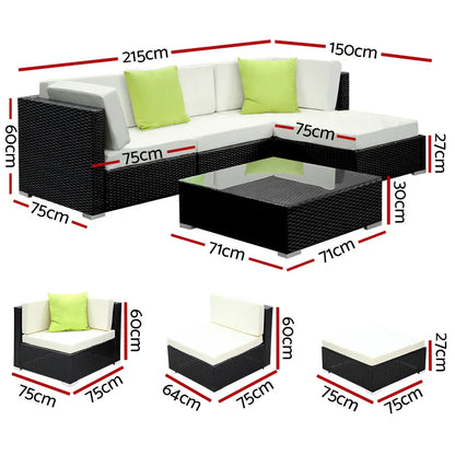 Gardeon 5-Piece Outdoor Sofa Set Wicker Couch Lounge Setting 4 Seater - Mekamart Australia