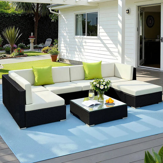 Gardeon 7-Piece Outdoor Sofa Set Wicker Couch Lounge Setting Cover - Mekamart Australia