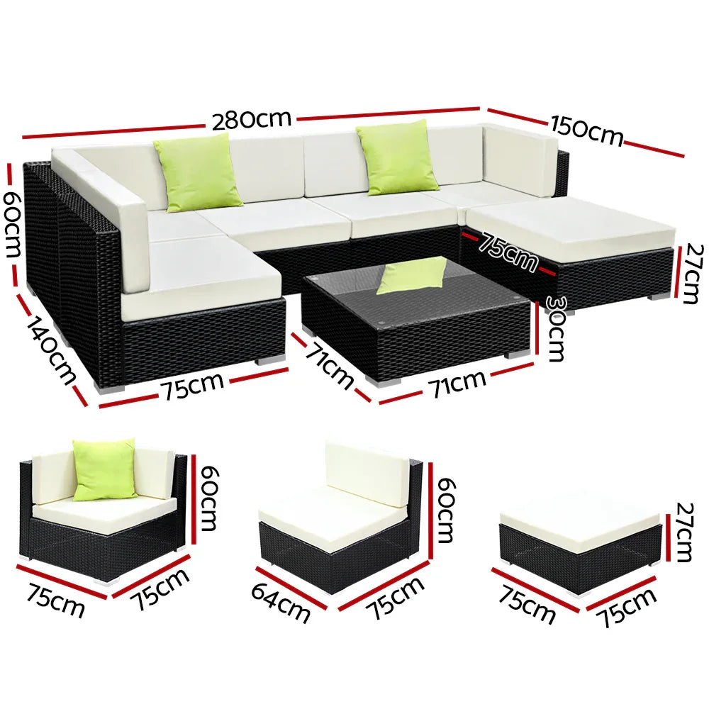 Gardeon 7-Piece Outdoor Sofa Set Wicker Couch Lounge Setting 6 Seater - Mekamart Australia