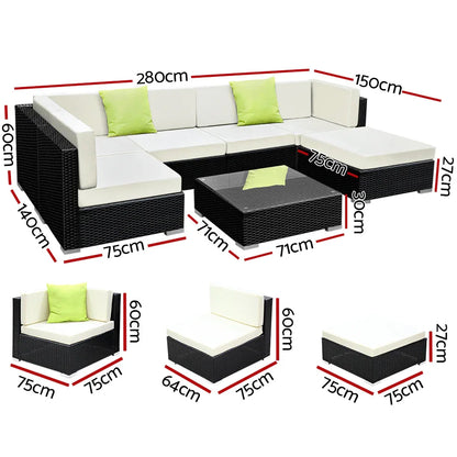 Gardeon 7-Piece Outdoor Sofa Set Wicker Couch Lounge Setting 6 Seater - Mekamart Australia