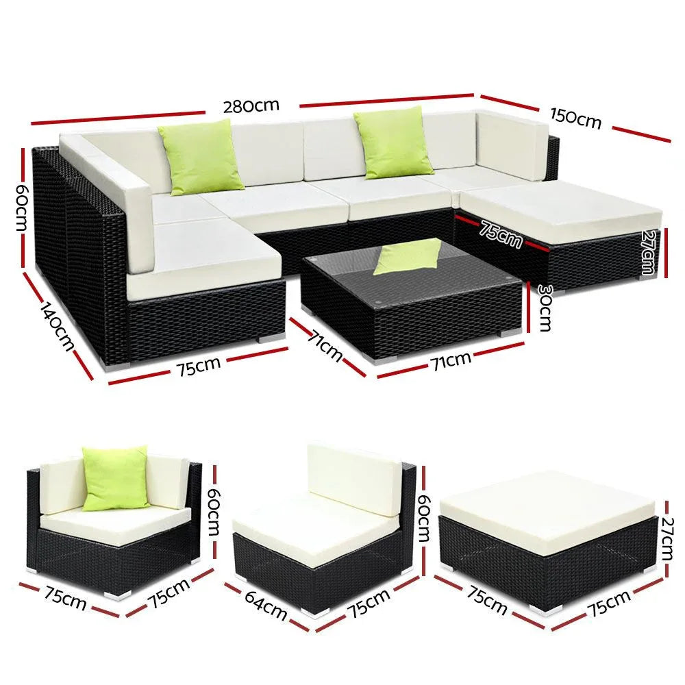 Gardeon 7-Piece Outdoor Sofa Set Wicker Couch Lounge Setting 6 Seater - Mekamart Australia