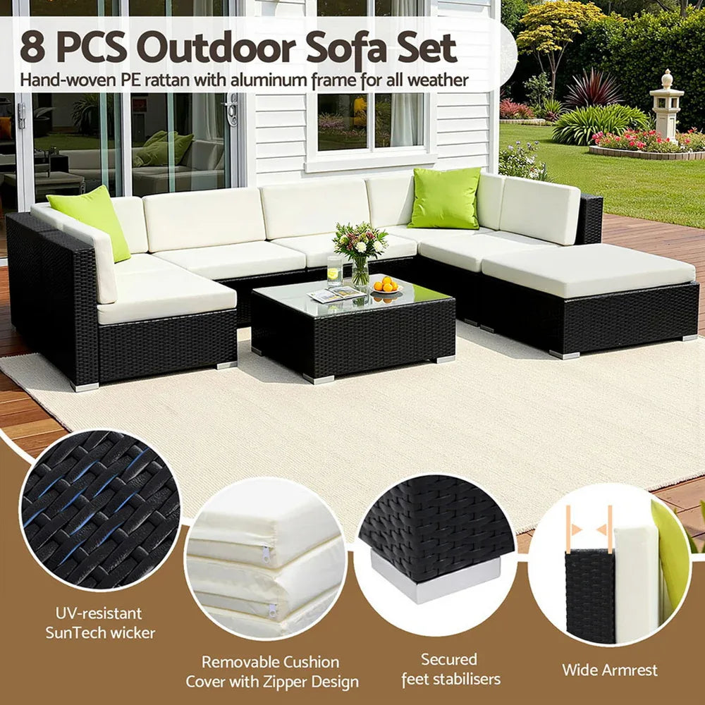 Gardeon 8-Piece Outdoor Sofa Set Wicker Couch Lounge Setting Cover - Mekamart Australia