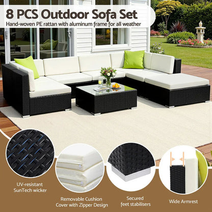 Gardeon 8-Piece Outdoor Sofa Set Wicker Couch Lounge Setting Cover - Mekamart Australia