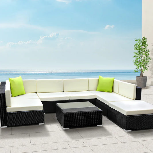 Gardeon 8-Piece Outdoor Sofa Set Wicker Couch Lounge Setting 7 Seater - Mekamart Australia