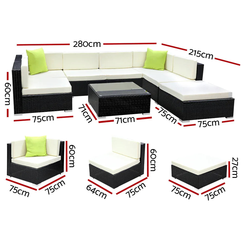 Gardeon 8-Piece Outdoor Sofa Set Wicker Couch Lounge Setting 7 Seater - Mekamart Australia