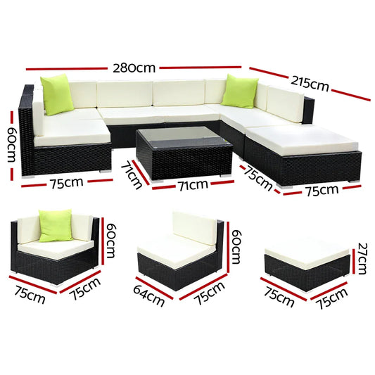 Gardeon 8-Piece Outdoor Sofa Set Wicker Couch Lounge Setting 7 Seater - Mekamart Australia
