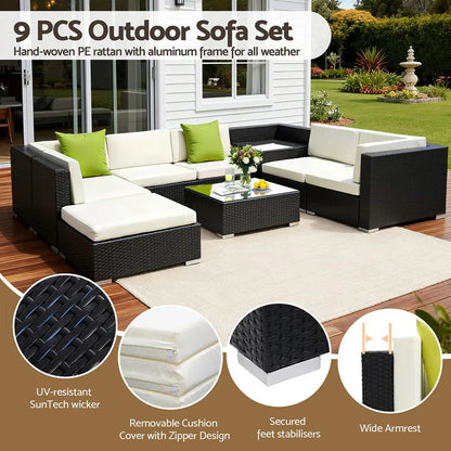 Gardeon 9-Piece Outdoor Sofa Set Wicker Couch Lounge Setting Cover - Mekamart Australia