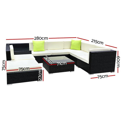 Gardeon 9-Piece Outdoor Sofa Set Wicker Couch Lounge Setting 7 Seater - Mekamart Australia